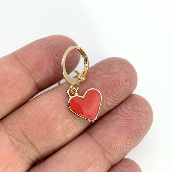 Red Enamel Heart Earrings - Picture 4 of 5